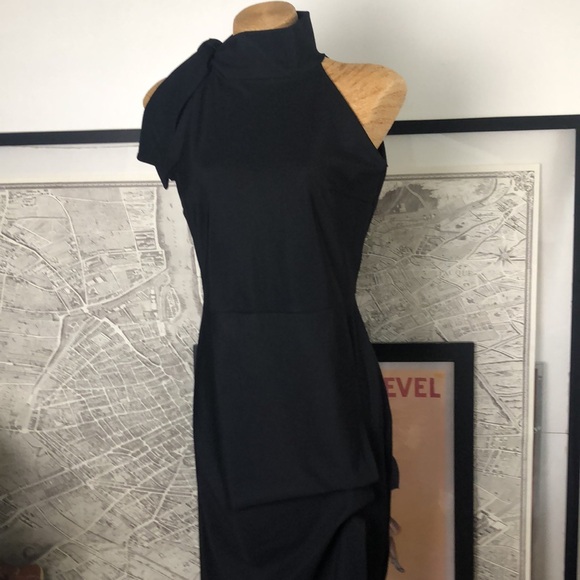 CHIARA BONI Adania Ruffle Jersey Halter Midi Dress - Black Size 12 - Picture 6 of 9